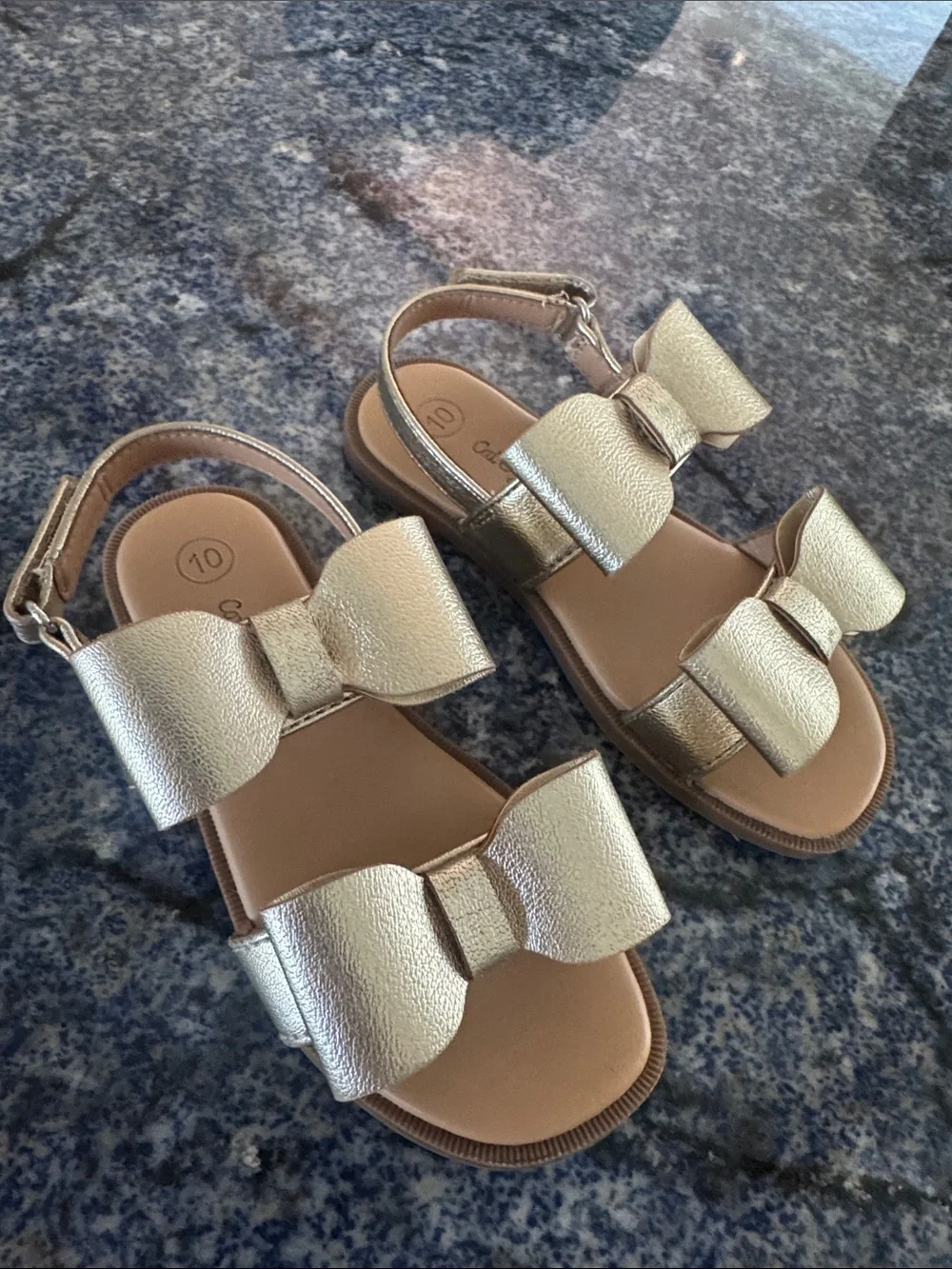 Cat & Jack Metallic Gold Bow Strap Sandals - Girls' Dressy Summer Shoes